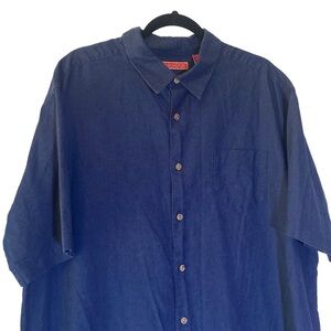 HAVANERA men's short sleeve Linen/cotton blend big men XXL dark/medium blue